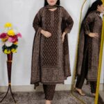 Coffee Brown Traditional Printed Premium Cotton 3 Piece Suit Set – Elegant Ethnic Wear for Women