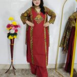 Maroon Premium Dabu Cotton 3 Piece Suit Set – Traditional Printed Kurta, Palazzo & Dupatta – Women's Ethnic Wear
