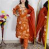 Orange Mirror Work 3 Piece Suit Set for Women