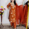 Orange Mirror Work 3 Piece Suit Set for Women
