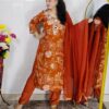 Orange Mirror Work 3 Piece Suit Set for Women
