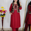 Maroon Premium Cotton 3 Piece Suit Set for Women with Designer Jacket | Kurta Pant Jacket Set