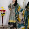 Woman wearing Teal Green Printed Cotton Straight Kurta Suit Set with Printed Palazzo Pants and Floral Printed Dupatta