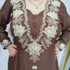 Brown embroidered cotton 3 piece suit set for women with matching dupatta