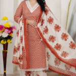 Rust Printed 3 Piece Suit Set – Casual & Festive Wear – Women