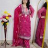 Pink Leheriya Printed Georgette 3 Piece Suit Set for Women