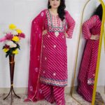 Pink Leheriya Printed Georgette 3 Piece Suit Set for Women