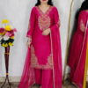 Pink embroidered Glass Silk 3 piece suit set for women with dupatta