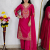 Pink embroidered Glass Silk 3 piece suit set for women with dupatta