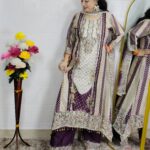 Wine Crepe C-Cut Suit Set – Floral Printed Festive & Party Wear – Crepe Fabric – Women