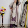 Wine crepe C-cut 3 piece suit set for women with floral printed kurta, matching bottom and dupatta