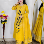 Yellow Premium Cotton Printed 3 Piece Suit Set for Women | Kurta Pant Dupatta Set